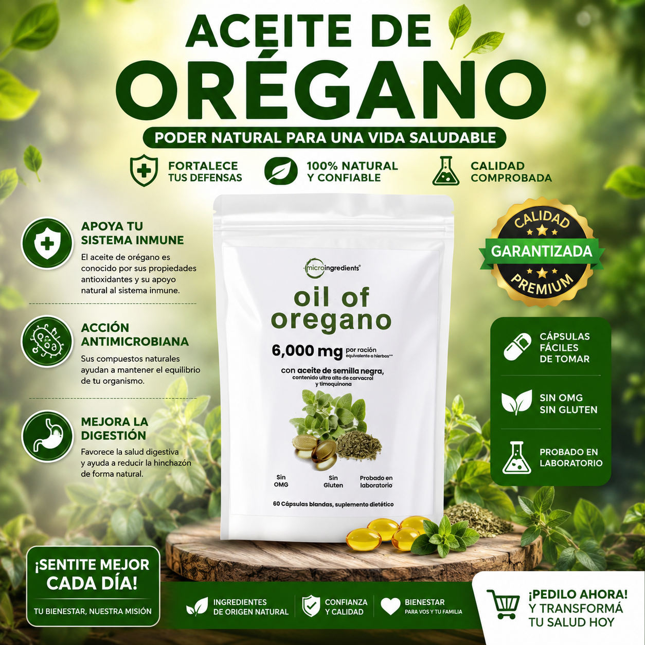 Aceite De Orégano 6000 Mg 60 capsulas