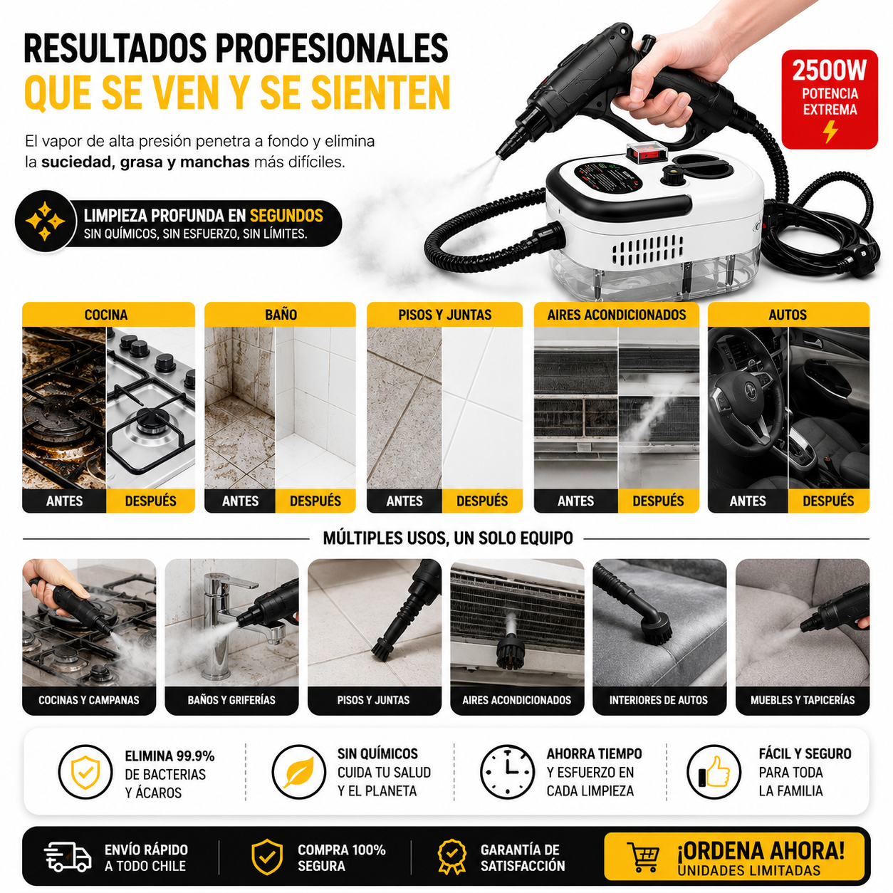 Limpiador A Vapor Presion 2500w Portatil