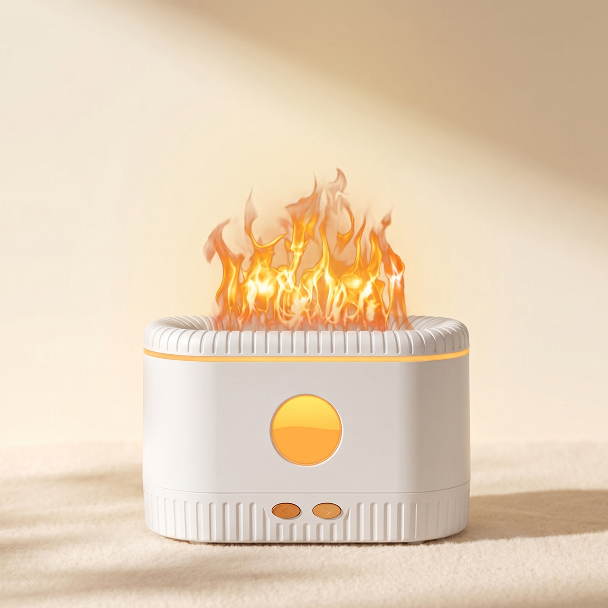 Humidificador efecto llama fondo crema premium