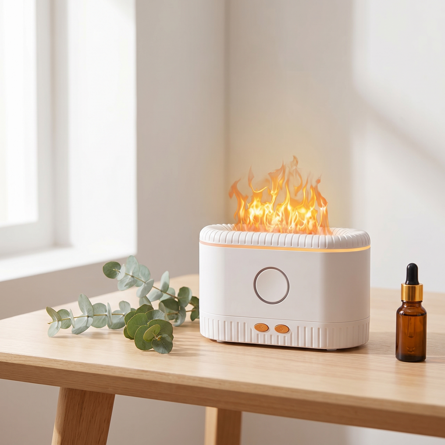 Humidificador en escritorio con aceites esenciales