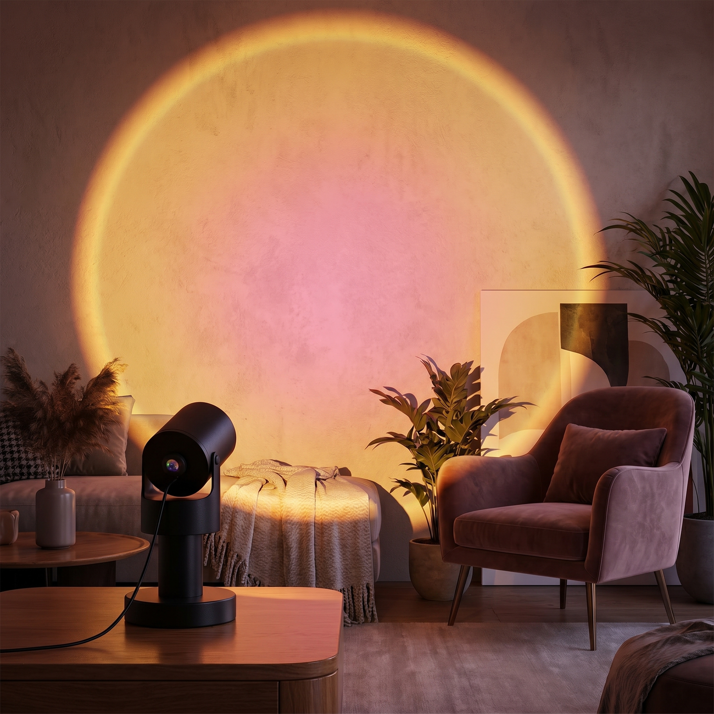Lámpara proyector atardecer en living premium