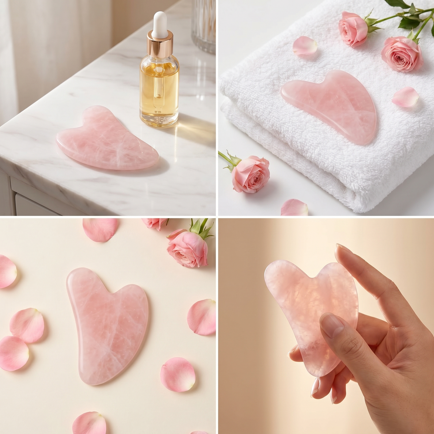 Gua sha cuarzo rosa con flores