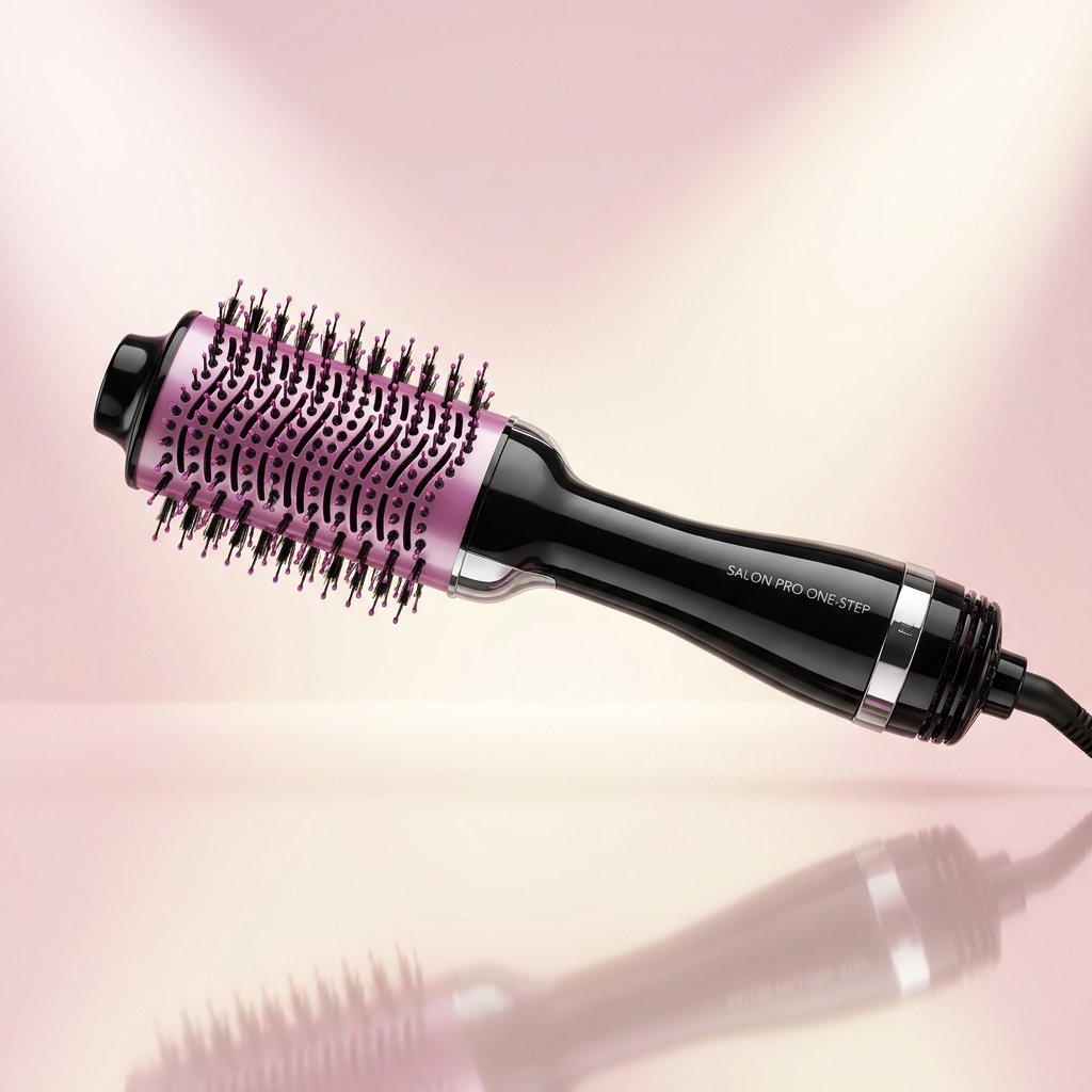 Cepillo secador voluminizador negro con barril rosa